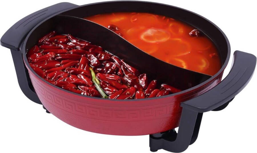 Thuys – Hotpot Pan – Hotpot Electrisch – Chinese Fondue – Multifunctionele Pan – 6L – 42 x 17 x 9cm – Rood