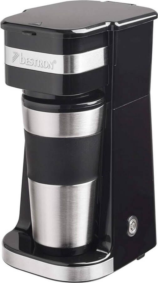 Thuys Koffiezetapparaat met Thermoskan – Met Beker – Koffiemaker – Koffiecups – Perfect voor Onderweg – Roestvrij Staal – Nieuw Design – 750W – Zwart