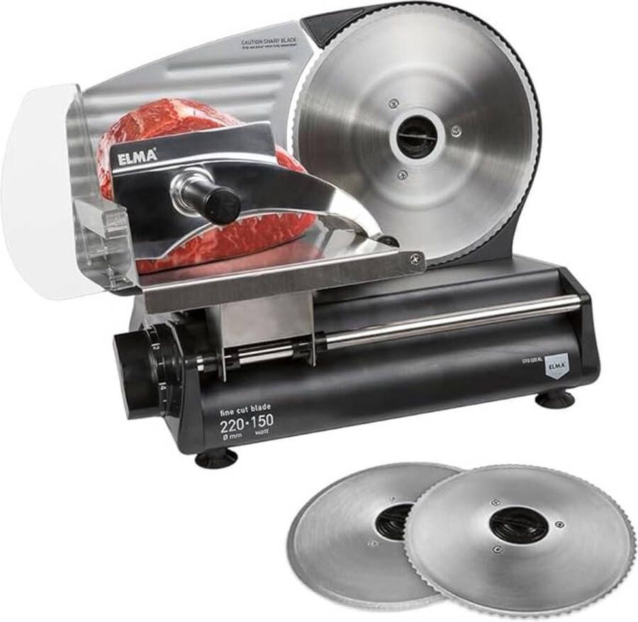 Thuys Luxe Allessnijder – Snijmachine – Groente Kaas Brood Vlees – 220 MM Diameter Gekarteld Mes – 2 Messen – 0-15MM Snijdikte – 150W