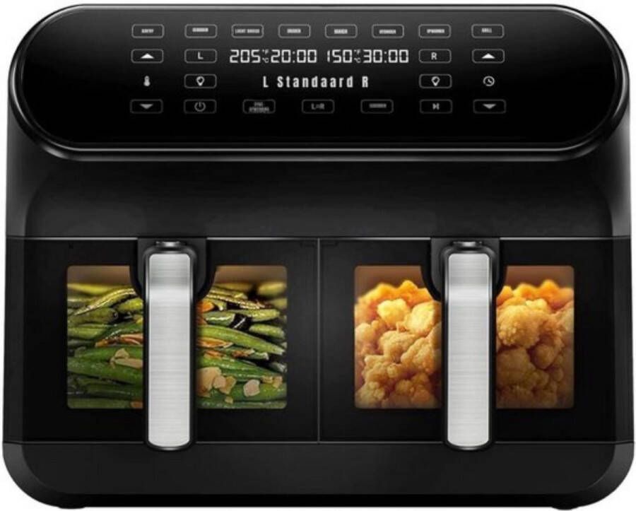 Thuys Luxe Dubbele Airfryer – Heteluchtfriteuse – Duo Airfryer – 10 Programma's – 2 Onafhankelijke Kookzones – XXL Design – 2400W – LED Display – Zwart