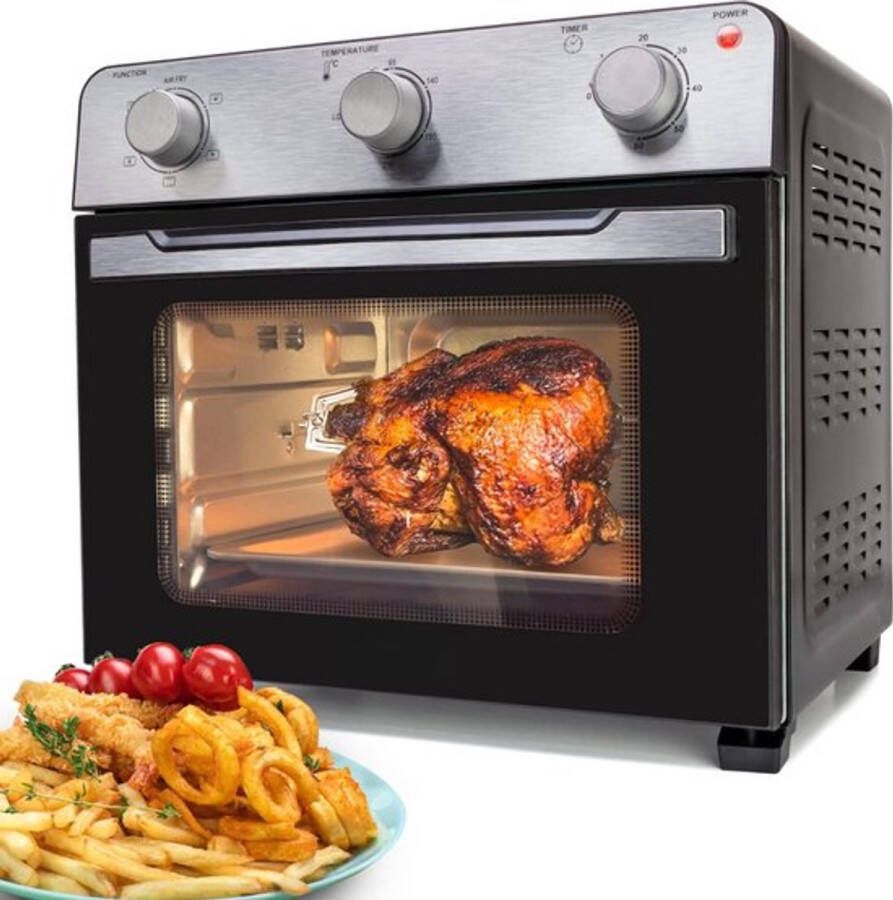 Thuys Luxe Heteluchtoven – Airfryer – Multifunctionele Combi Oven – Eenvoudige Bediening – Alles in één – 15L Inhoud – Met Bakplaat – Zilver