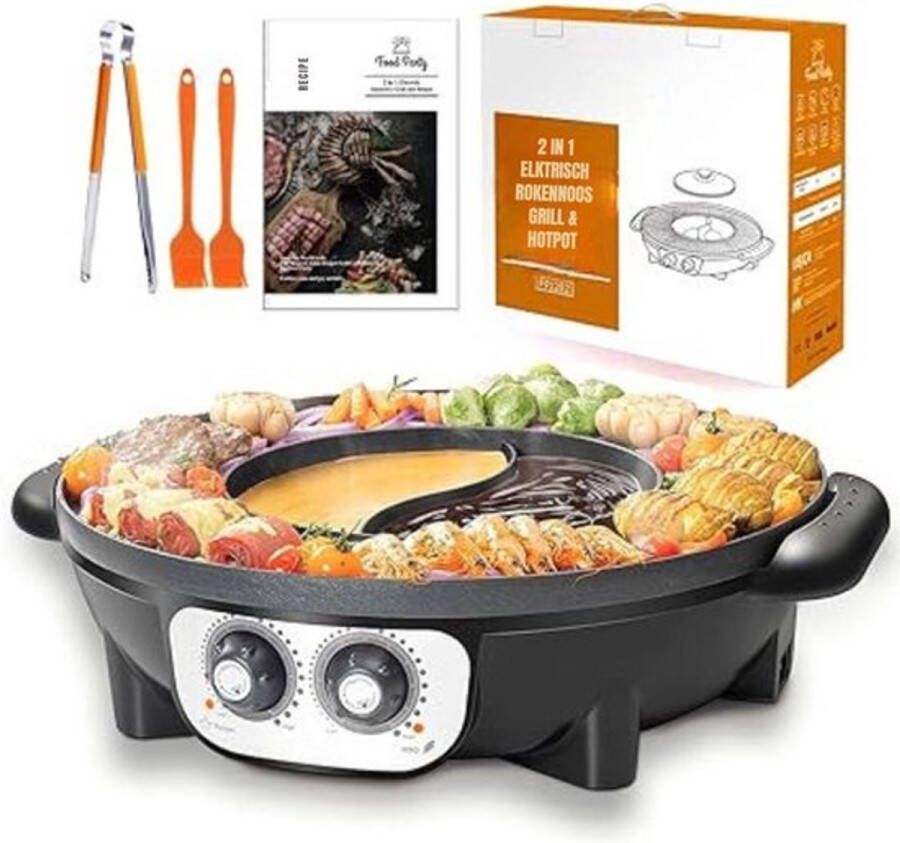 Thuys Luxe Hotpot Pan – Hotpot Electrisch – Chinese Fondue – Pan met Antiaanbaklaag – Snel Opwarmen – Dubbelzijdig – 2.5L – Zwart