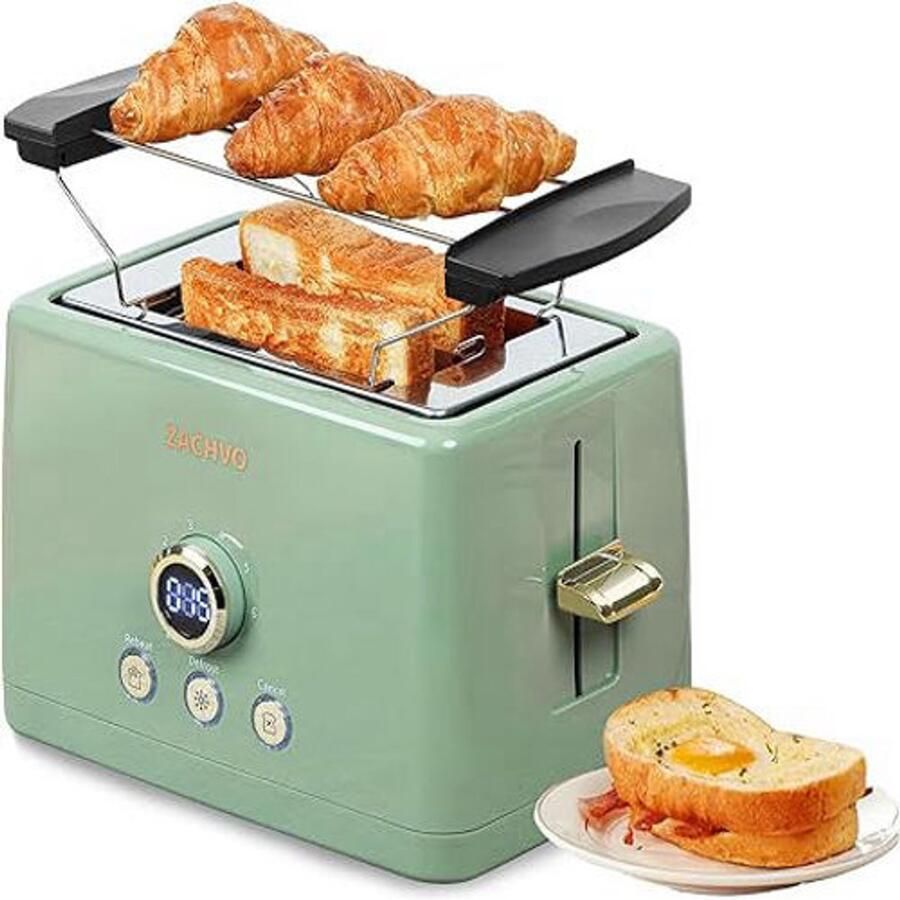 Thuys Broodrooster voor 2 Sneetjes – Extra Brede Sleuven 3 5 cm – 850 W – 6 Roosterstanden – LED Display – Met Broodjesopzetstuk