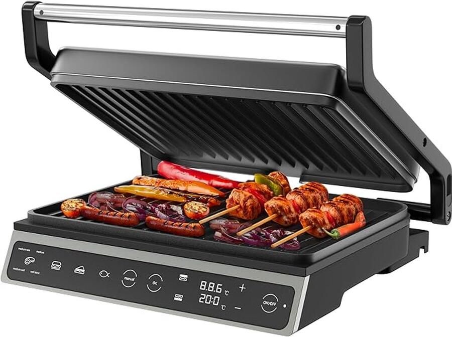 Thuys Contactgrill met Touchscreen – PFAS-vrij – 7 Automatische Programma s – 180° Open – 1800 W RVS