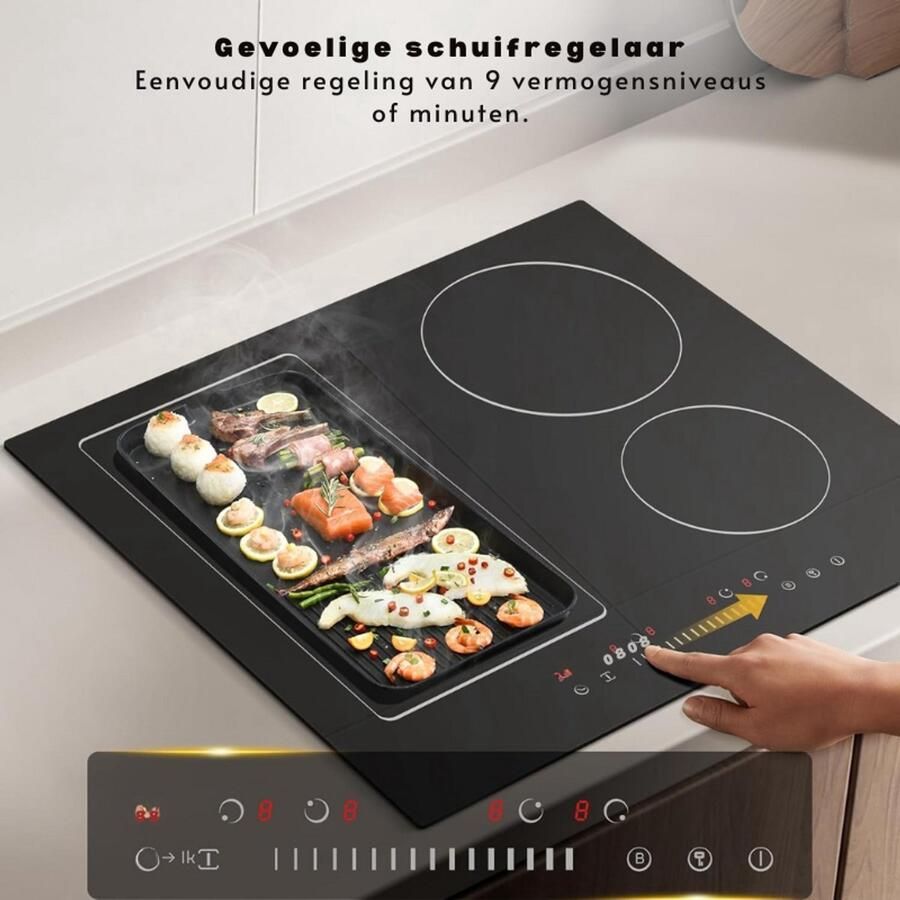 Thuys – Domino Inductiekookplaat – 4 Kookzones – Inbouw Inductiefornuis – Touch Control – Zwart Glas