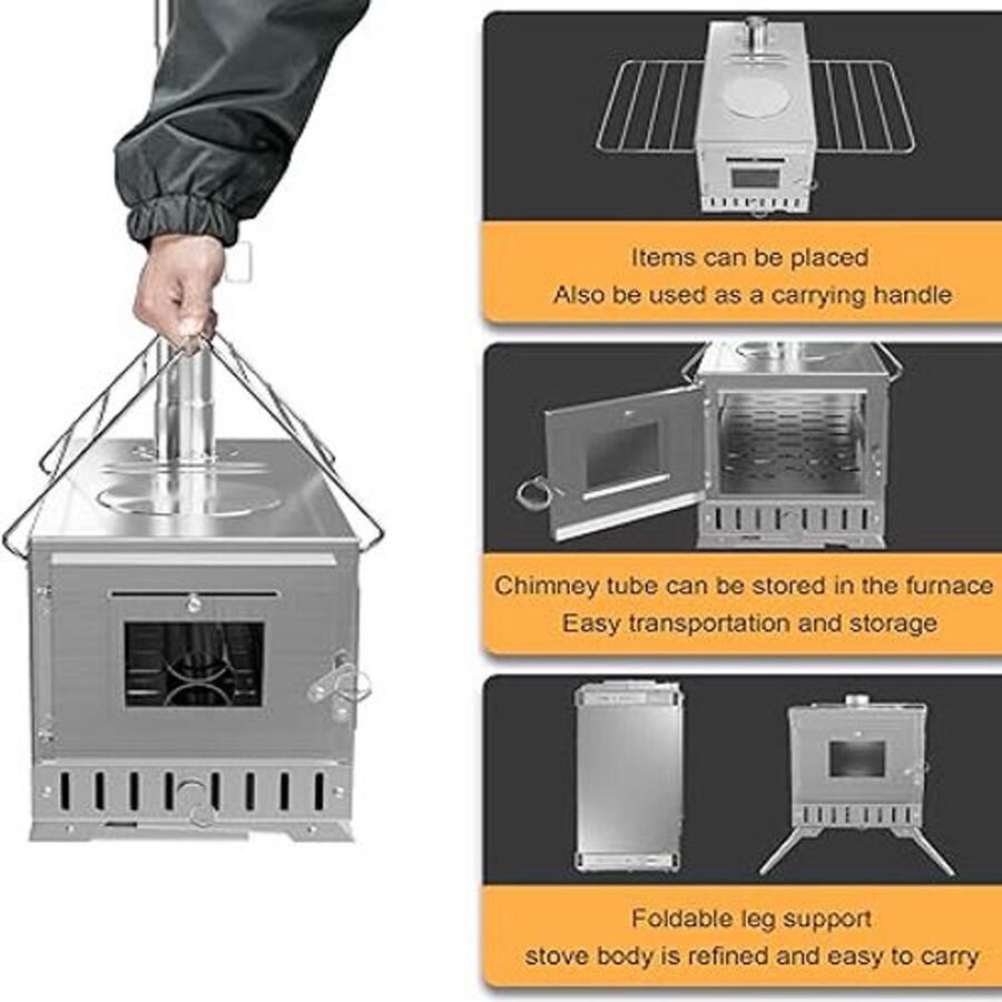 Thuys Draagbare Tentkachel & Houtkachel – RVS Campingkachel met 7 Schoorsteenpijpen (226 cm) Outdoor Fornuis voor Tentverwarming Koken & Tuin – Ideaal voor Kamperen én Noodsituaties