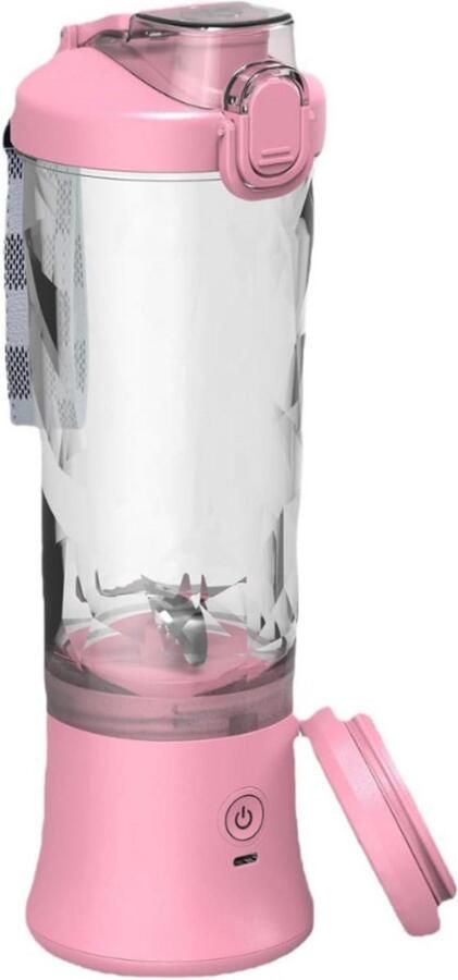 Thuys – Elektrische Blender – Draagbare Smoothie Maker – Persoonlijke Blender – 600ml ToGo Fles – 6-Bladen – Shakes – Noten – Groenten – Roze
