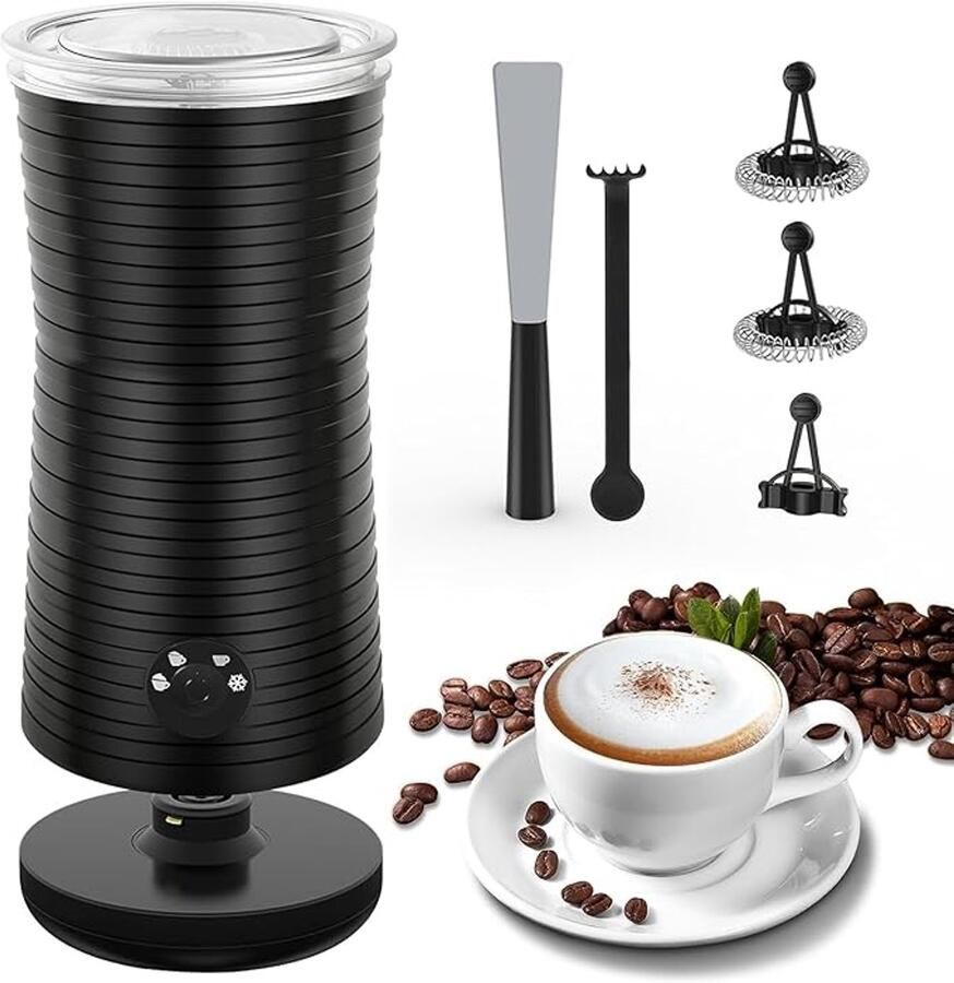 Thuys Elektrische Melkopschuimer 4-in-1 – Automatische Melkopschuimer voor Warm & Koud Schuim – Cappuccino Latte & Macchiato – Zwart