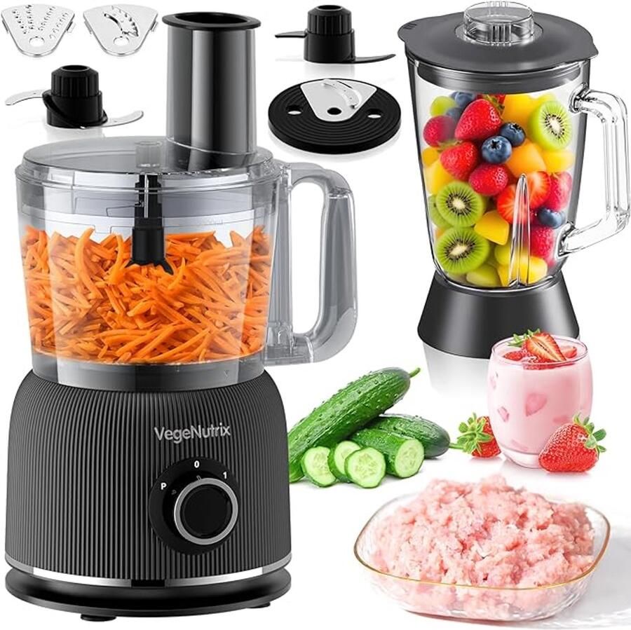 Thuys Keukenmachine & Blender Combinatie 1500 W – 2 5 L Keukenmachine + 2 L Glazen Blender – 2 Snelheden & Puls – Voor Deeg Smoothies & Meer