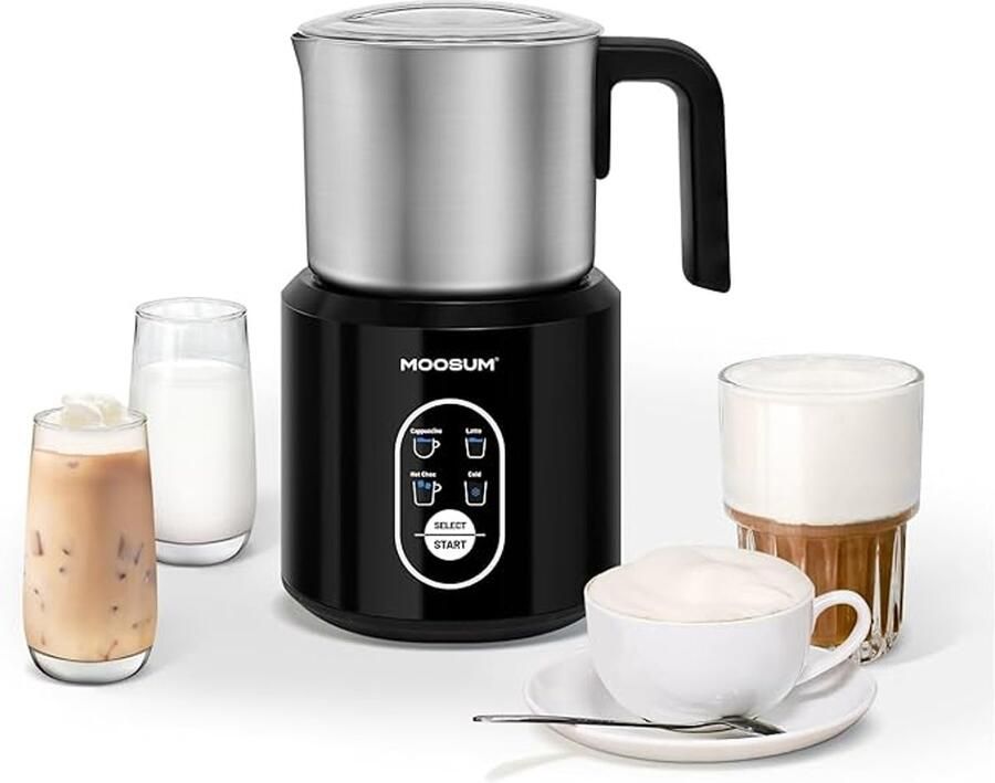 Thuys Luxe Elektrische Melkopschuimer 4-in-1 – RVS Design – 500 ml – Warm & Koud Zijdeachtig Melkschuim – Tot 85°C – Vaatwasmachinebestendig – Voor Cappuccino & Latte