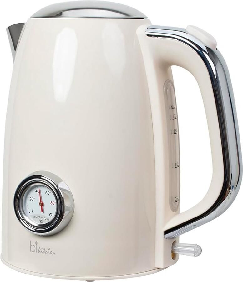 Thuys Retro Waterkoker 1 7L – 1850-2200W – RVS Behuizing – Met Temperatuurweergave & Waterniveau Indicator – Automatische Uitschakeling – 360° Draadloos