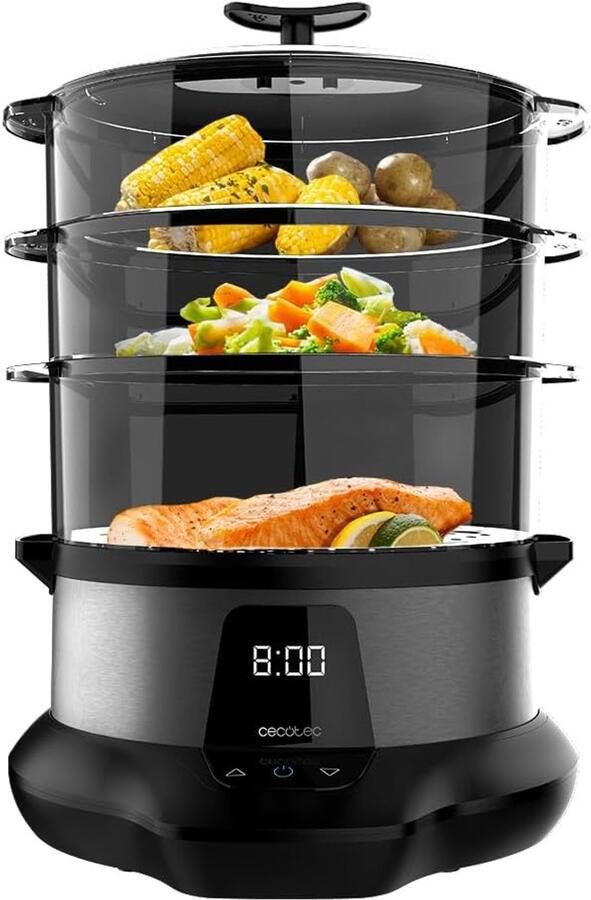 Thuys Stoomkoker 1000W – Digitaal – 3 Containers – 1 L Rijstkom – Behoud Voedingsstoffen & Vitaminen – Vaatwasserbestendig