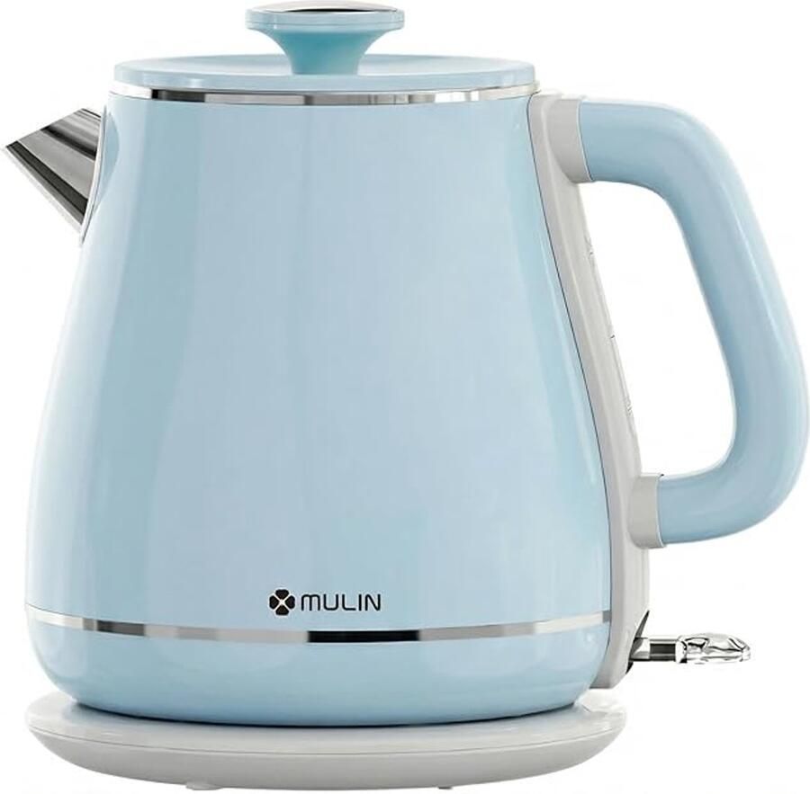 Thuys Vintage Waterkoker Blauw 1 8L – 2200W Snelle Kookfunctie – Dubbelwandig RVS – Automatische Uitschakeling – 360° Draaivoet – Retro Design