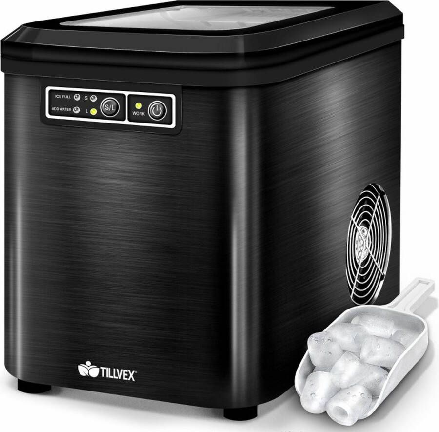 Tillvex ijsblokjesmachine zwart roestvrijstaal- 2 liter- 12kg 24 uur-zelfreinigend-ijsmachine-ice cube maker