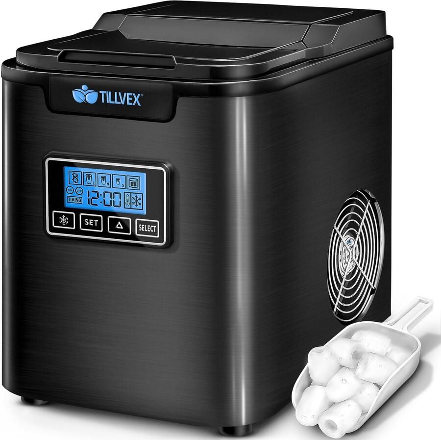 Tillvex Ijsblokjesmachine Roestvrij Staal 12 kg 24 u IJsblokjesmaker met Timer en 2 Liter Watertank Ice-Maker LCD-Display & Zelfreinigingsfunctie 3 IJsblokjes Maten - Foto 2
