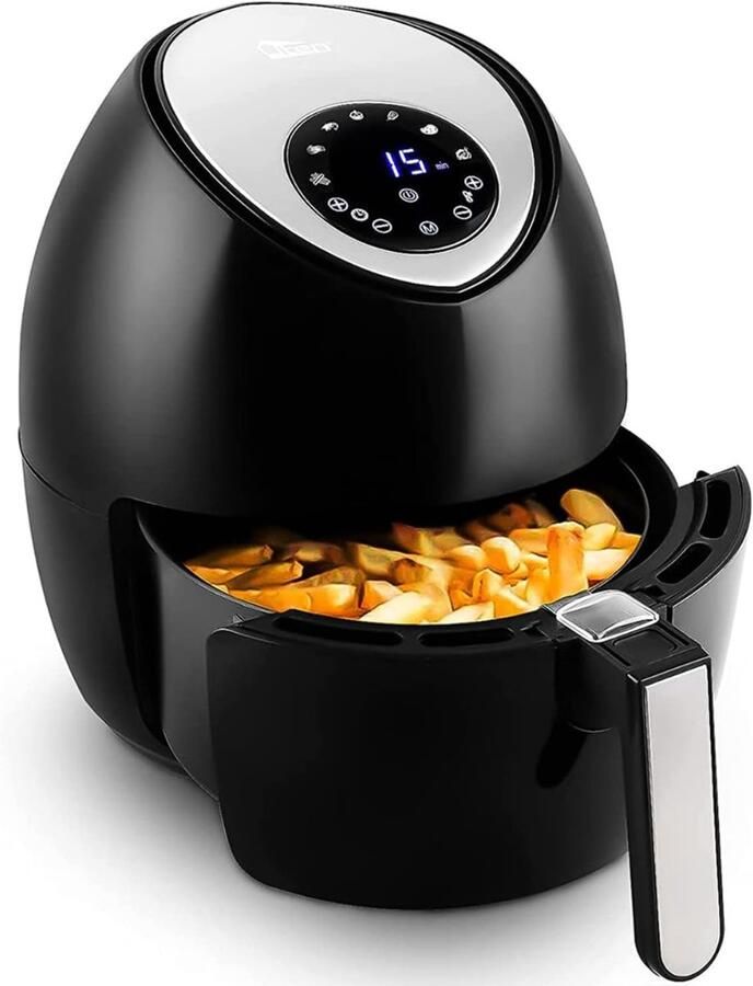 TIM. TIM Airfryer xl Airfryer xxl Heteluchtfriteuse 4 5 Liter anti-aanbakmand Zwart 33cm x 33cm x 37cm