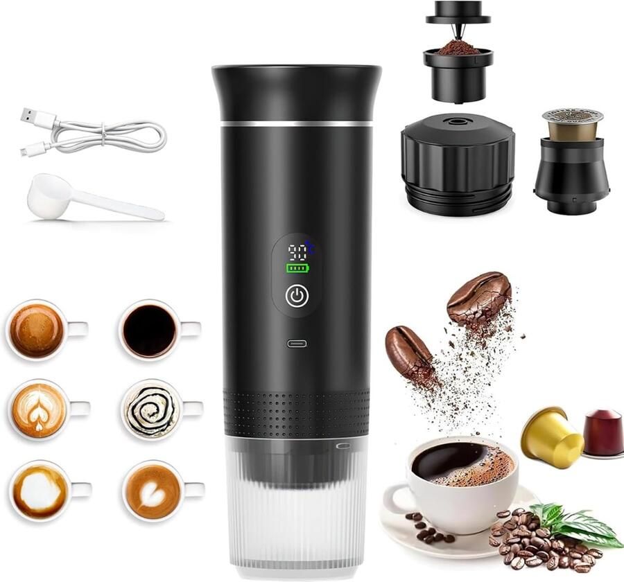 TIM. TIM Draagbare Koffiemachine Blender To Go Draagbare Blender Zwart 28cm x 9cm x 9cm