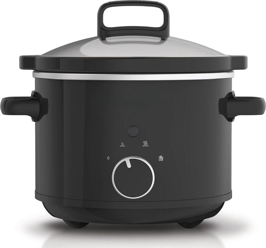 TIM. TIM Slowcooker met Timer Crockpot Stoompan Inclusief Warmhoudfunctie 2 4 Liter Zwart 21cm x 29cmx 28cm