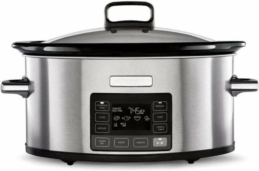 TIM. TIM Slowcooker met Timer Crockpot Stoompot RVS Inclusief Warmhoudfunctie Zilver 29cm x 41cm x 25cm