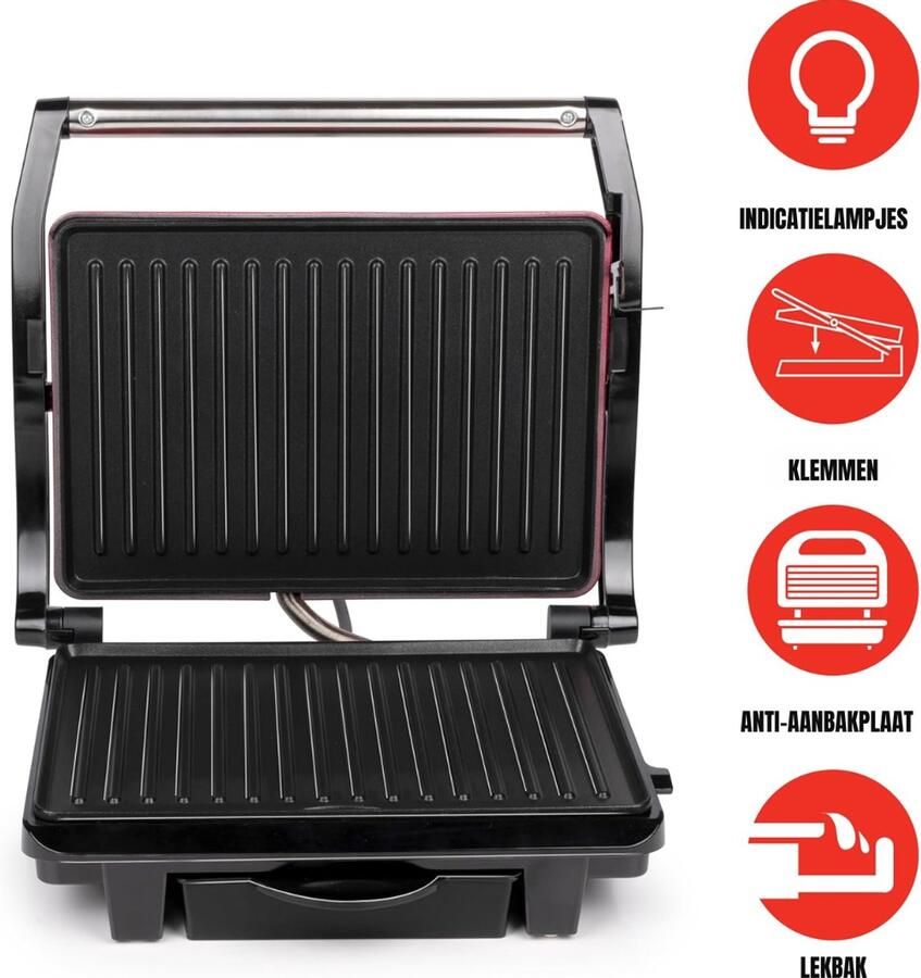 TIM. TIM Tosti-ijzers Tosti Apparaat Tosti Ijzer Zwart Rood 28cm x 33cm x 12cm