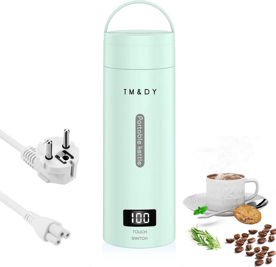 TM&DY Draagbare Waterkoker met Temperatuurregeling Heetwaterdispenser Kleine Waterkoker Babyvoeding Camping Waterkoker Mini Waterkokers 380ML Reis Waterkoker
