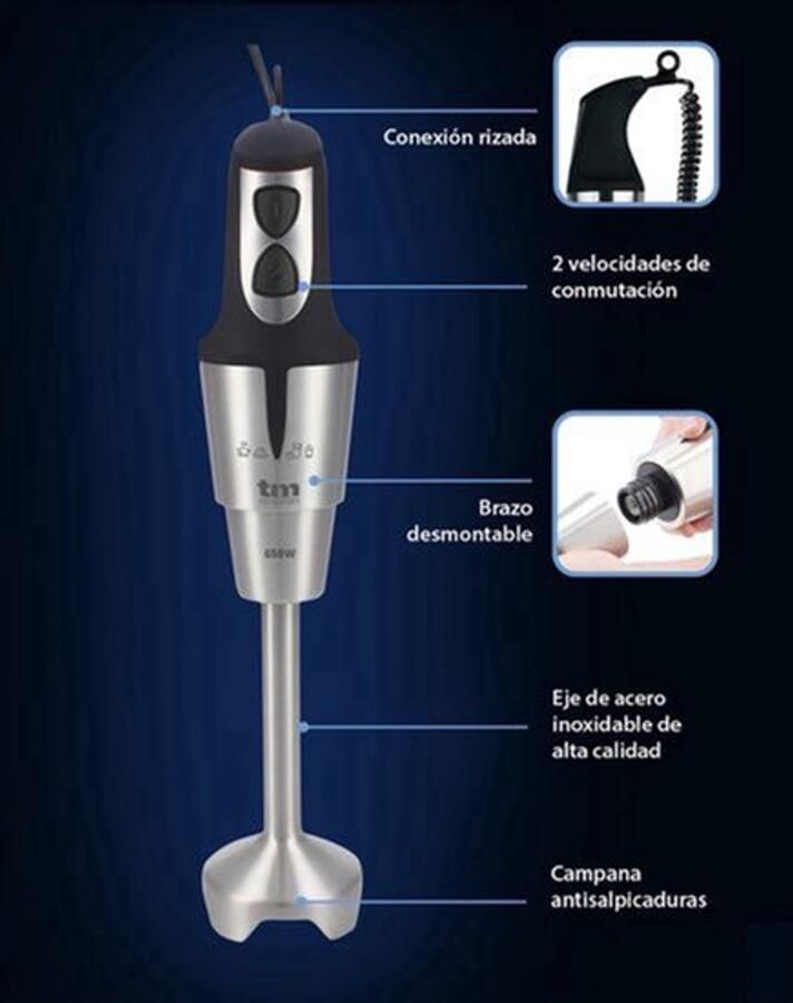 TMPBA008 Handmixer met 400 W vermogen kap en as roestvrij staal maatbeker 900 ml ergonomische en antislip handgreep roestvrij staal