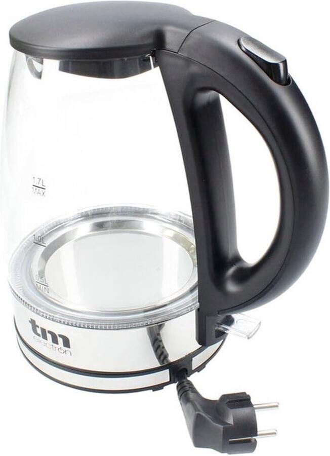 TMPKT014 Waterkoker inhoud 1 4 liter 2200 W van borosilicaatglas en staal thermostaat blauw ledlicht binnenin 360 graden sokkel