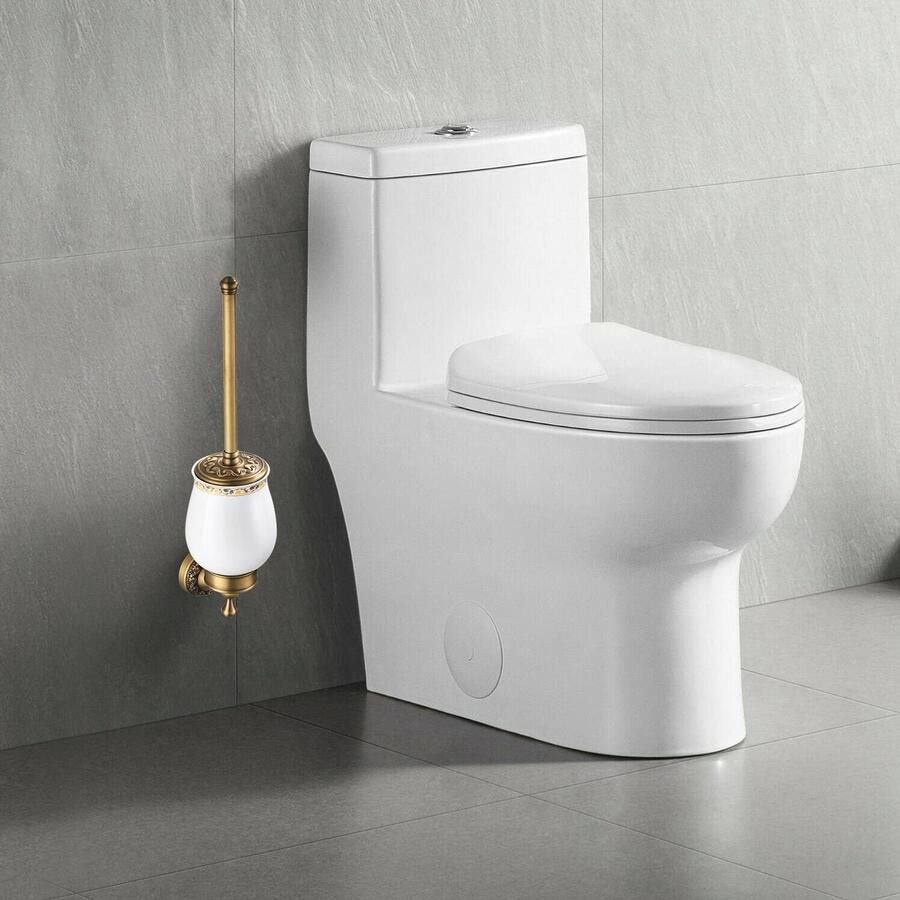 Toiletborstel en houderset koperkleurig retro design