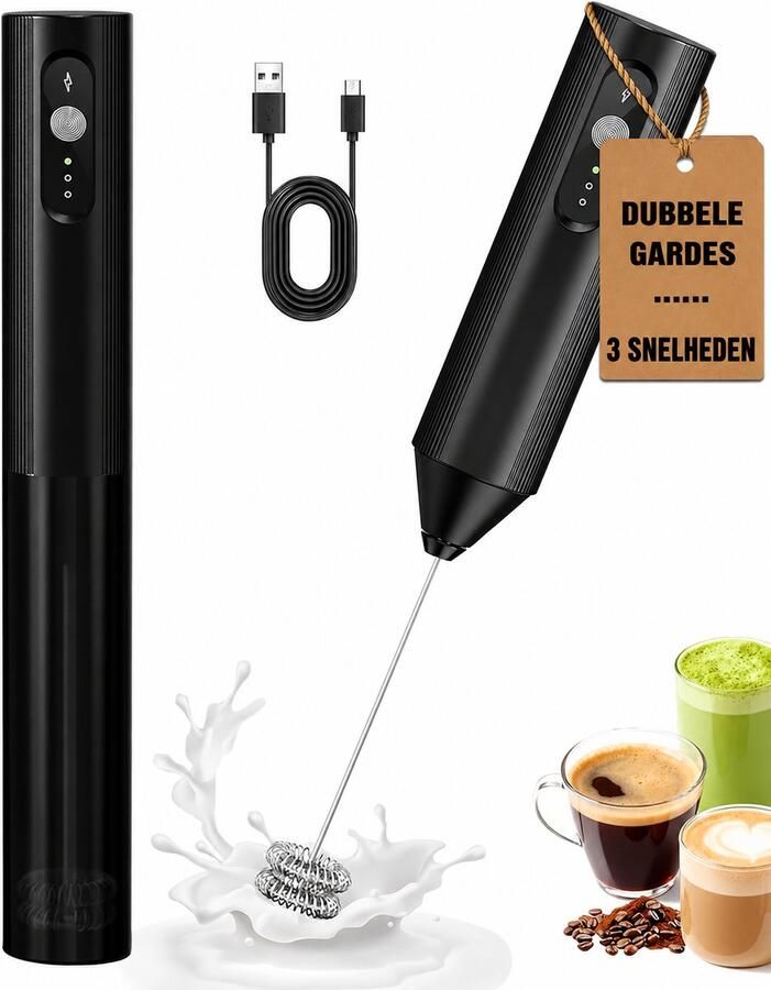 Tolvia Melkopschuimer Elektrisch USB-C Oplaadbare Handheld Melkschuimer 3 Snelheden Dubbele RVS Garde Voor Cappuccino Latte Matcha & Koffie
