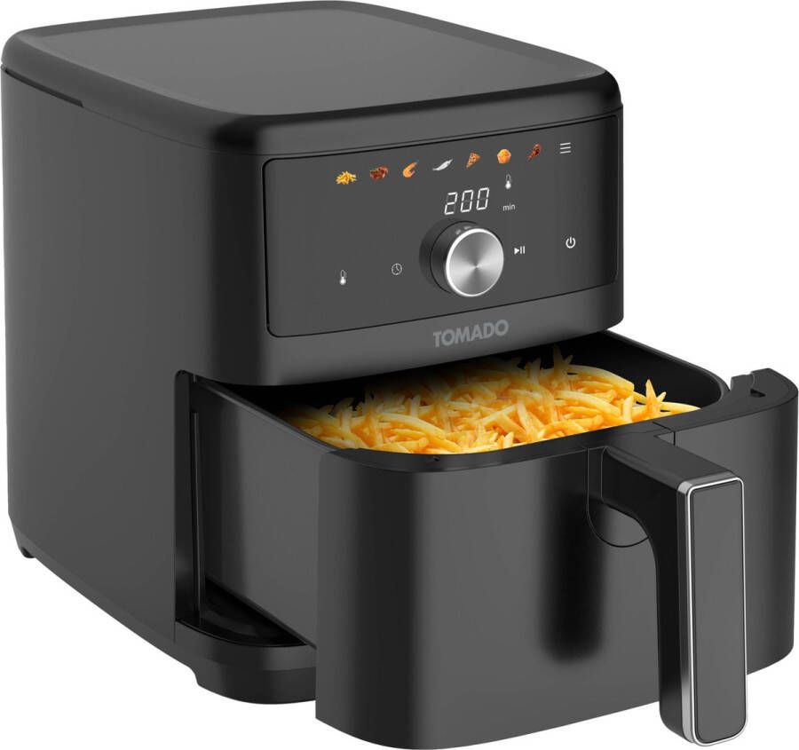 Tomado TAF6001B Airfryer Hetelucht friteuse Grote airfryer 6 liter 1000 gr friet Digitaal display met draaiknop Zwart