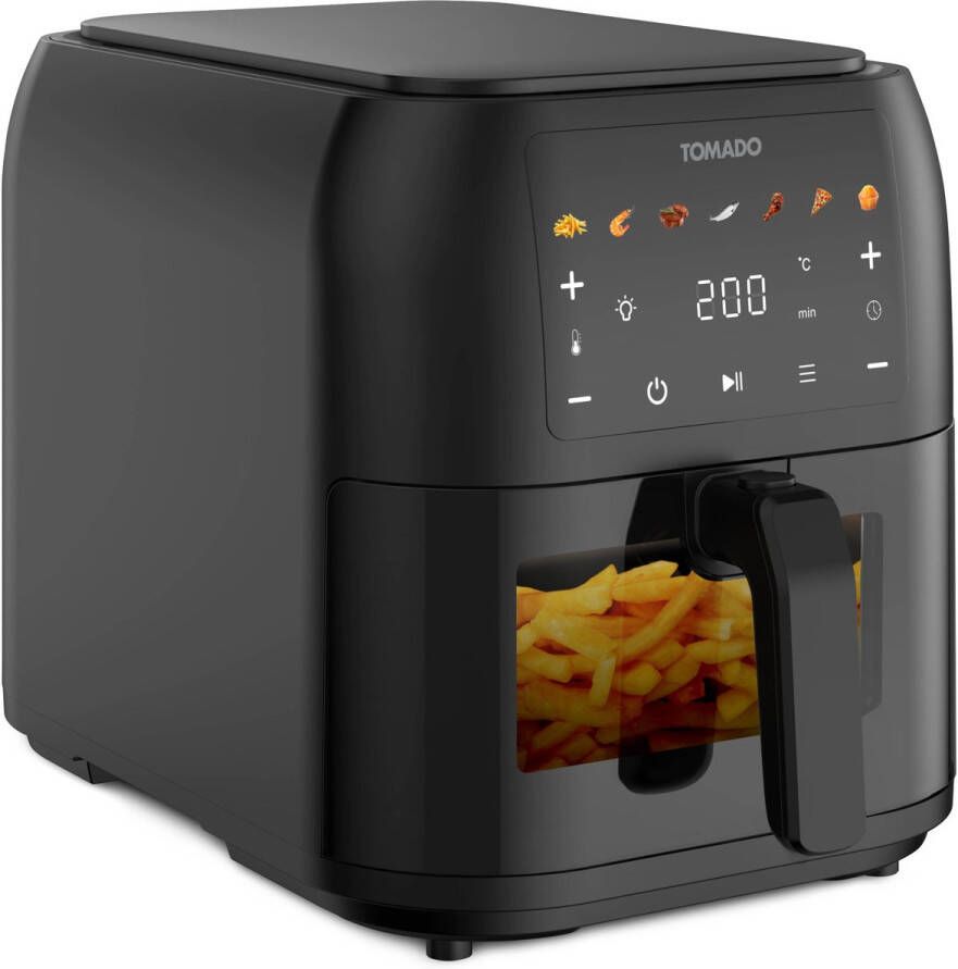 Tomado TAF8002B Grote airfryer XXL airfryer 8 liter Heteluchtfriteuse Kijkvenster Tiptoetsbediening 7 automatische programma's Zwart
