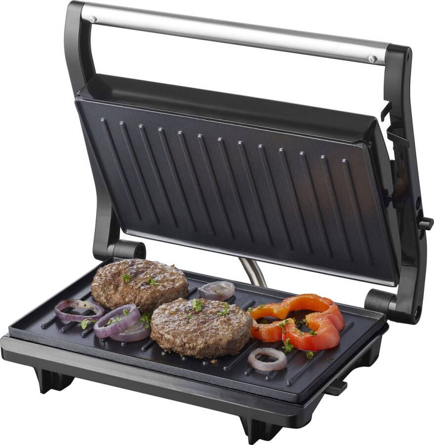 Tomado TGC2001S Kleine contactgrill Grillapparaat Sandwichmaker Anti aanbaklaag – Zwevende deksel 750 watt Zwart RVS - Foto 3