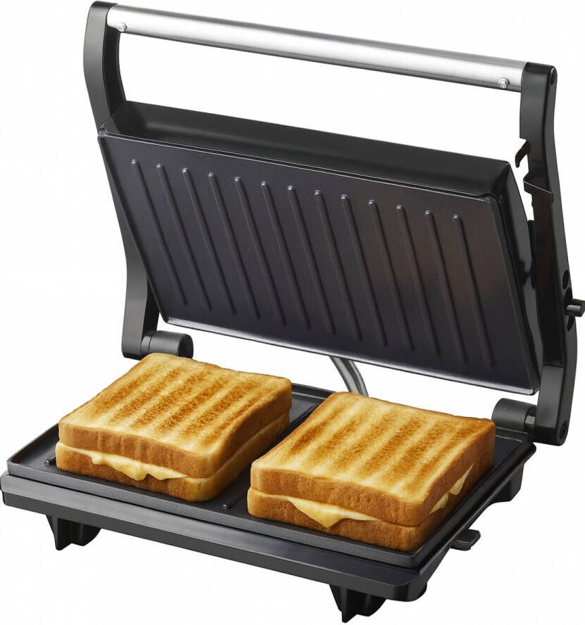 Tomado TGC2001S Kleine contactgrill Grillapparaat Sandwichmaker Anti aanbaklaag – Zwevende deksel 750 watt Zwart RVS - Foto 2