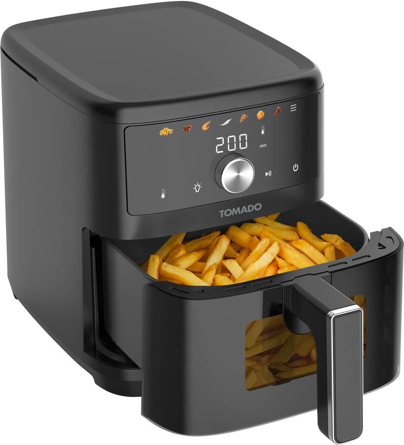 Tomado TAF6002B Airfryer XXL Heteluchtfriteuse 6 liter Kijkvenster 7 automatische programma's Zwart