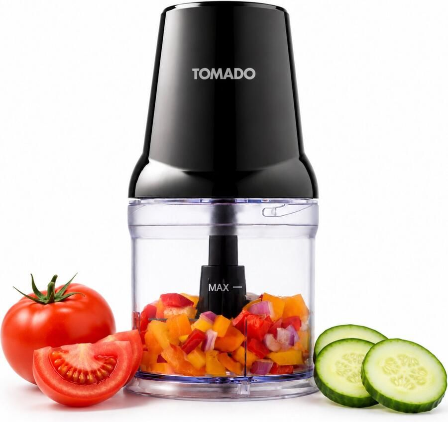 Tomado TCH2001B Hakmolen 360 ml 2 RVS messen 400 watt Snijdt hakt en mixt Zwart