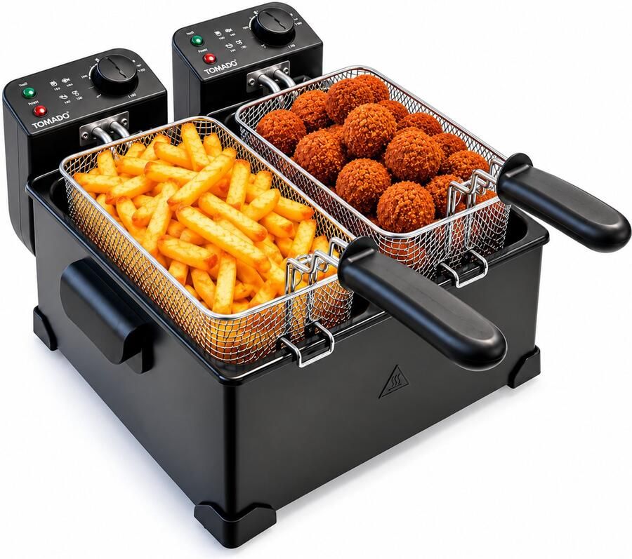 Tomado TDF6001B Dubbele frituurpan 2 x 3 liter Koude zone friteuse 3600 watt Zwart