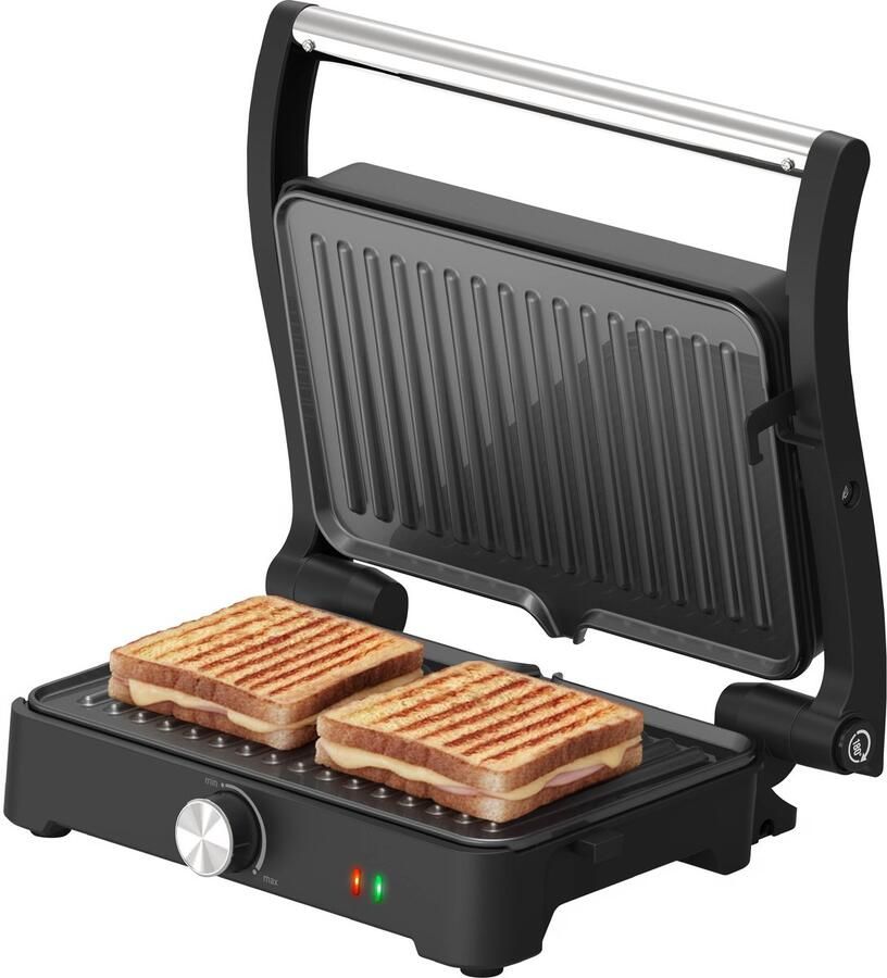 Tomado TGC3001S Tosti apparaat Instelbare temperatuur Contactgrill PFAS vrij Grill apparaat Tosti ijzer 1500W Zwart RVS