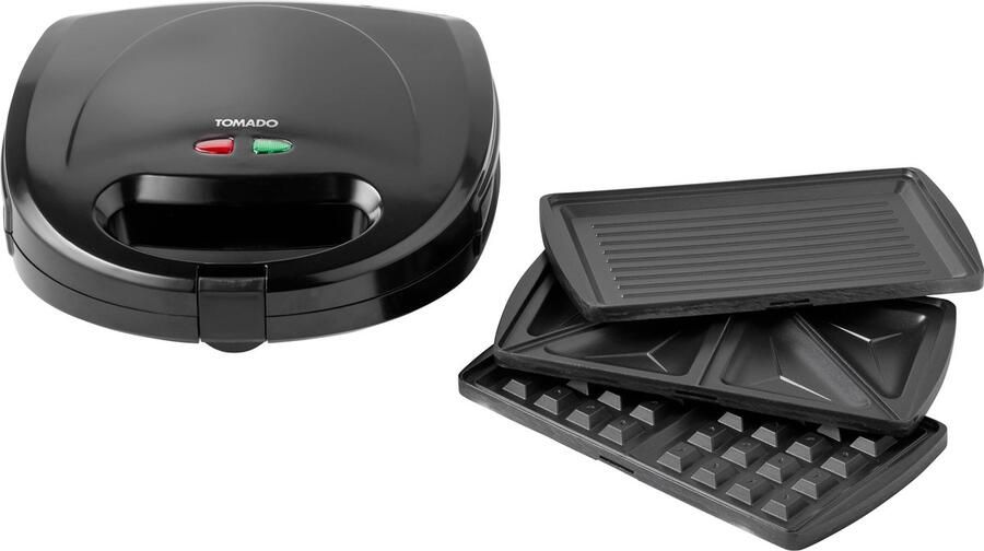 Tomado TGM2000B Multigrill 3 in 1 Inclusief tosti en wafelplaten 750 watt Zwart