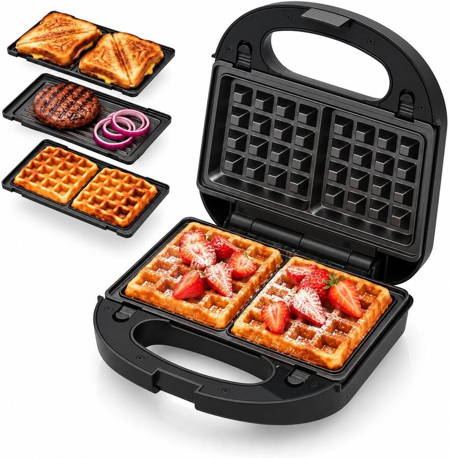 Tomado TGM2002B Multigrill 3 in 1 Wafelijzer Contactgrill Tosti apparaat PFAS vrij Zwart
