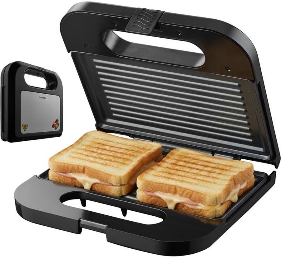 Tomado TGS2001S Tosti ijzer Grillapparaat Tosti apparaat PFAS vrij – Sandwich maker 750 watt 22 5 x 13 cm Zwart RVS - Foto 2