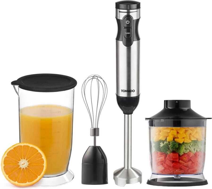 Tomado TSB9001B Staafmixer 4-in-1 1000W Staafmixer set Garde hakmolen en maatbeker Handblender RVS