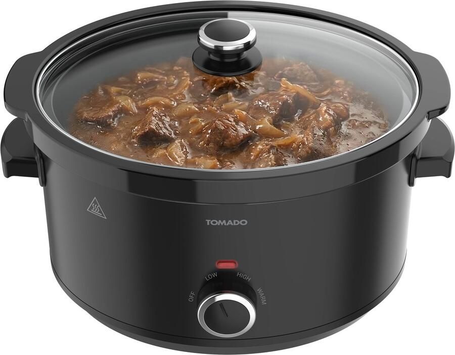 Tomado TSC6001B Slowcooker 6 liter Keramische binnenpan 3 warmtestanden Warmhoudfunctie Zwart