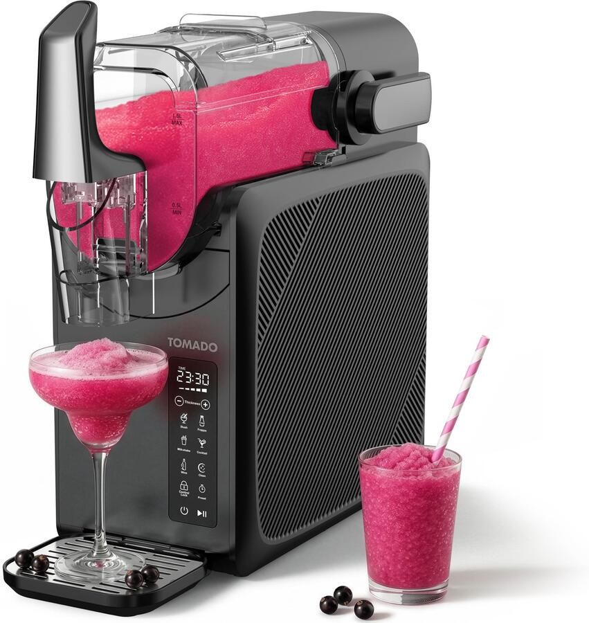 Tomado TSM2002B Slush machine Slushpuppy maker 5 in 1 Slush Puppy 2 liter slush Tot 12 uur bevroren drankjes Touchcontrol bediening Zwart
