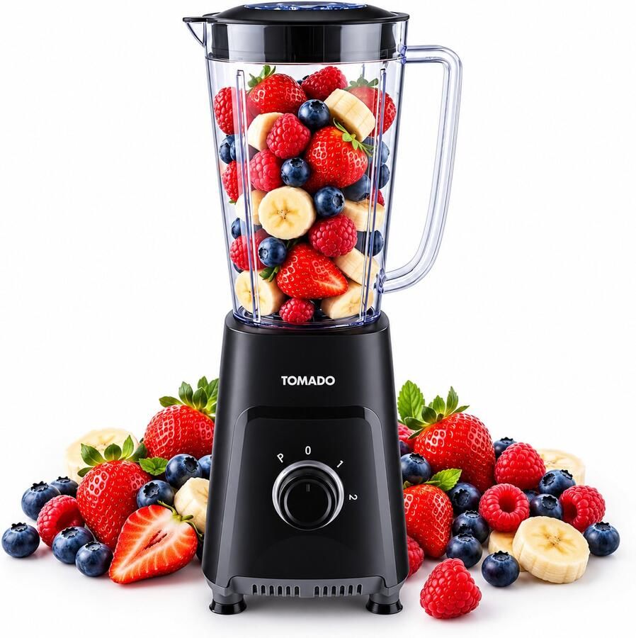 Tomado TTB1001B Blender – Smoothie maker 1 liter 2 snelheden 300W Pulsestand – Zwart - Foto 2