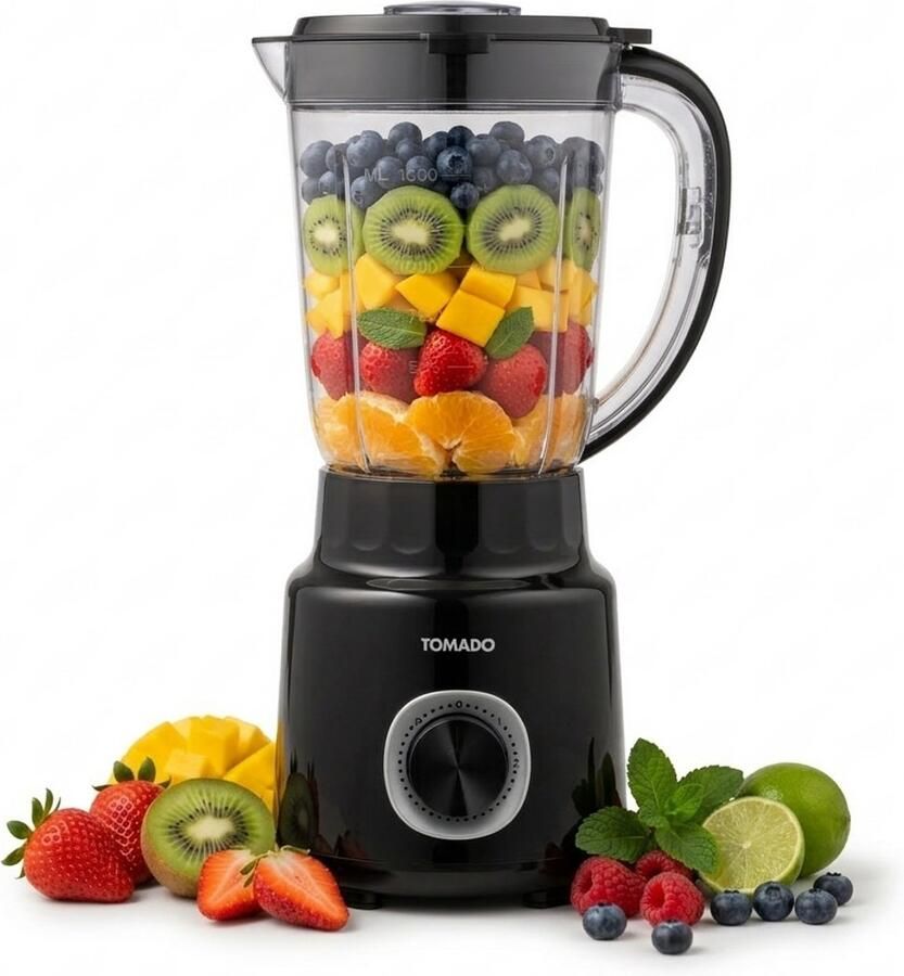 Tomado TTB1501B Blender – Smoothie maker 1 5 liter 2 snelheden 500W Pulsestand Deksel beveiliging – Zwart - Foto 2