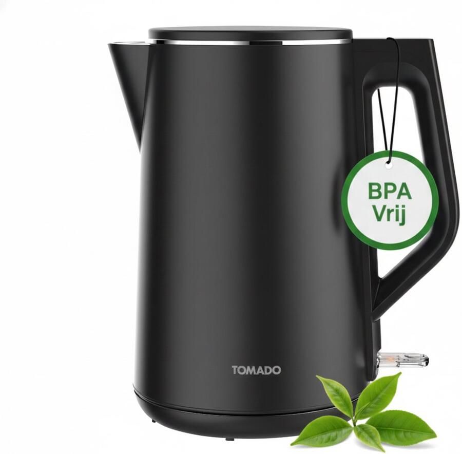 Tomado TWK1708B Waterkoker 1 5 liter Dubbelwandig 2200 watt BPA vrij Matzwart