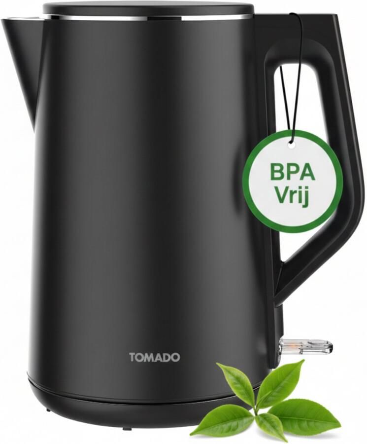 Tomado TWK1708B Waterkoker 1 5 liter Dubbelwandig 2200 watt BPA vrij Matzwart - Foto 2