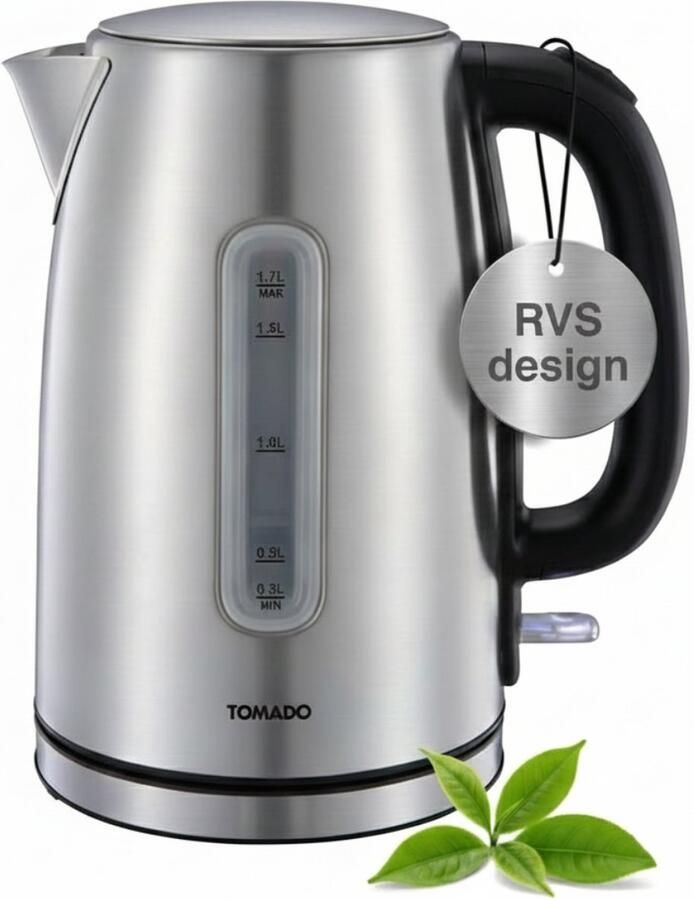 Tomado TWK1709S Waterkoker 1.7 liter inhoud 2200W RVS waterkoker Waterniveau indicator