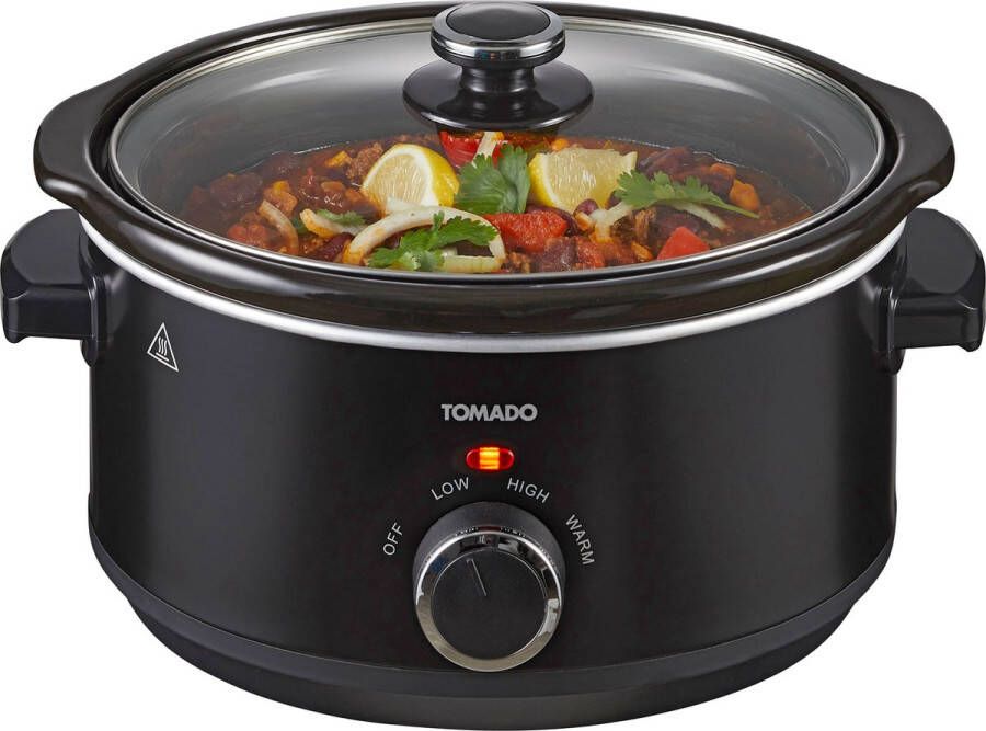 Tomado TSC3501B Slowcooker 3 5 liter Keramische binnenpan 3 warmtestanden Warmhoudfunctie PFAS vrij Zwart