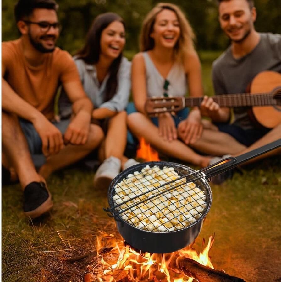 Topanbieter 999 Popcornpanna popcorn panna voor kampvuur en grill popcorn maker met lange handgreep en roosterdeksel perfect voor camping popcorn machine popcornmaker - Foto 2